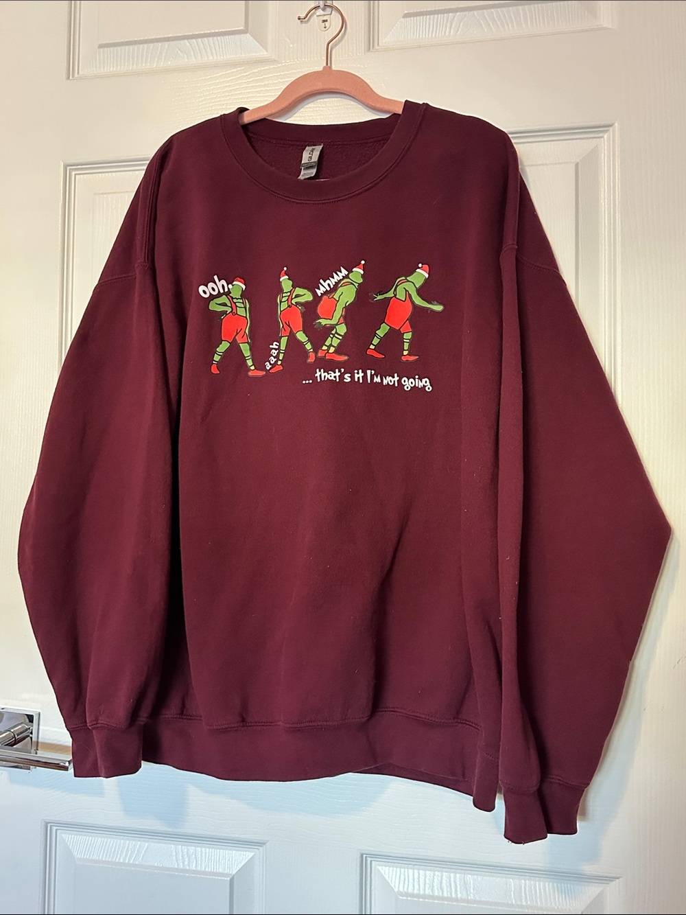 Gildan unisex Maroon Holiday Graphic Crewneck Sweater - The Grinch